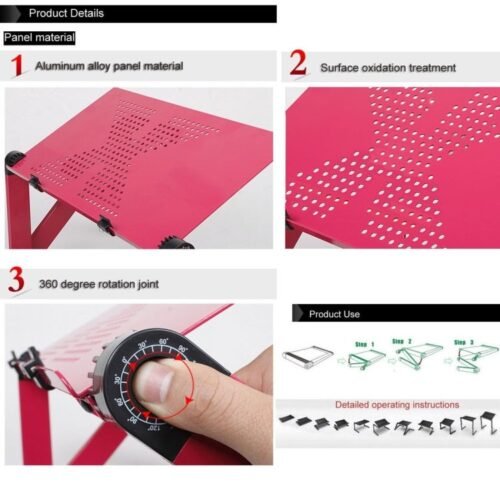 Suporte de mesa dobrável ajustável portátil de liga de alumínio de 360 graus com mouse pad para laptop / notebook, sem ventiladores de CPU - Image 5