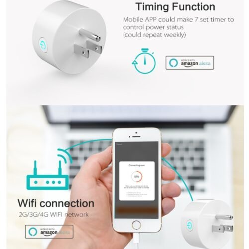 Miniplugue WiFi de forma redonda 10A APP para controle remoto e controle remoto Soquete inteligente funciona com Alexa e Google Home, CA 100-240V, conector americano - Image 15