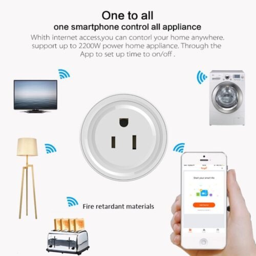Miniplugue WiFi de forma redonda 10A APP para controle remoto e controle remoto Soquete inteligente funciona com Alexa e Google Home, CA 100-240V, conector americano - Image 16