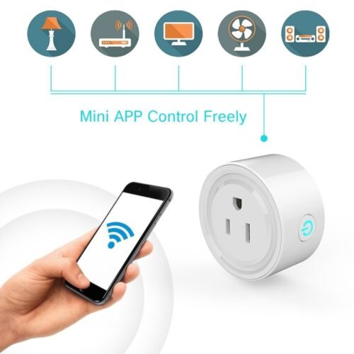 Miniplugue WiFi de forma redonda 10A APP para controle remoto e controle remoto Soquete inteligente funciona com Alexa e Google Home, CA 100-240V, conector americano - Image 6