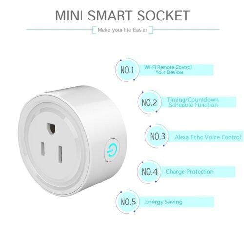 Miniplugue WiFi de forma redonda 10A APP para controle remoto e controle remoto Soquete inteligente funciona com Alexa e Google Home, CA 100-240V, conector americano - Image 7