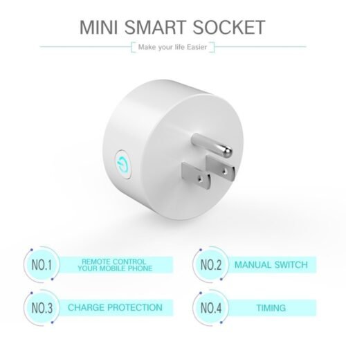 Miniplugue WiFi de forma redonda 10A APP para controle remoto e controle remoto Soquete inteligente funciona com Alexa e Google Home, CA 100-240V, conector americano - Image 8