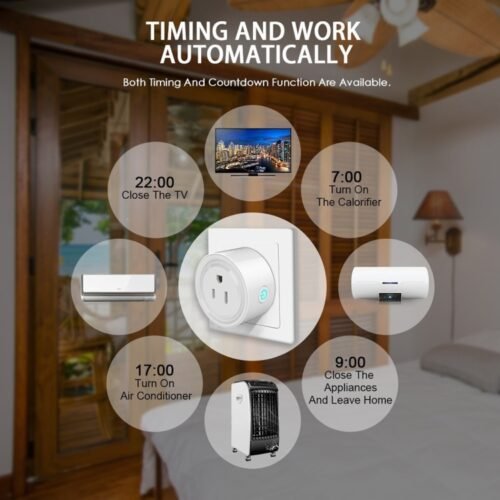 Miniplugue WiFi de forma redonda 10A APP para controle remoto e controle remoto Soquete inteligente funciona com Alexa e Google Home, CA 100-240V, conector americano - Image 9