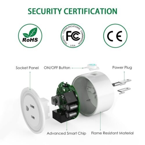 Miniplugue WiFi de forma redonda 10A APP para controle remoto e controle remoto Soquete inteligente funciona com Alexa e Google Home, CA 100-240V, conector americano - Image 10