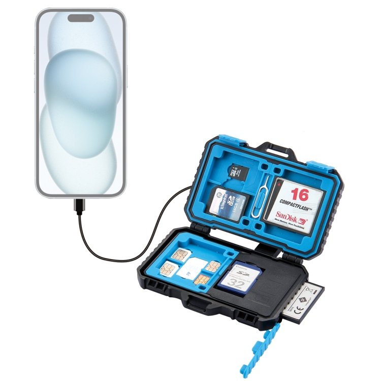 Leitor de Cartão PULUZ + 22 em 1 Estojo de Cartão de Memória para 1Sim Padrão + 2Micro-SIM + 2Nano-SIM + 3CF + 7SD + 6TF + 1 PIN DE CARTÃO