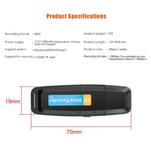 SK001 U-Disk recarregável profissional portátil USB gravador de voz de áudio digital caneta suporte cartão TF até 32 GB ditafone flash drive, 32GB - Image 2