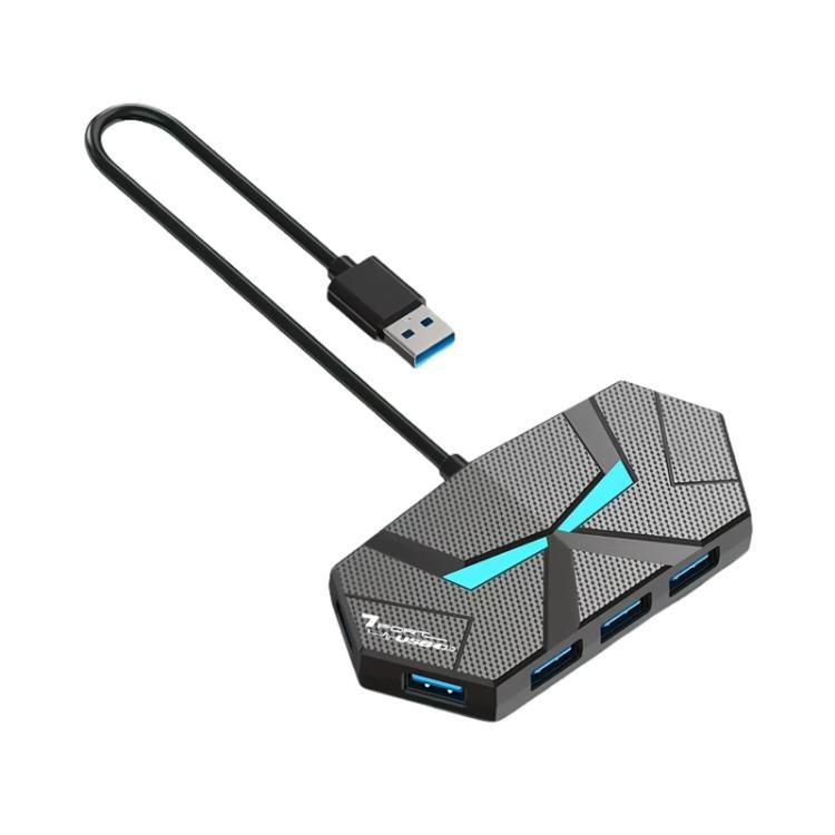 7 em 1 USB 2.0 Hub Splitter Colorido Luz Ambiente Tipo-C Docking Station Laptop Multi-Port Adapter, 0.6m (Black), 0.6m (White), 1.2m (Black), 1.2m (White)