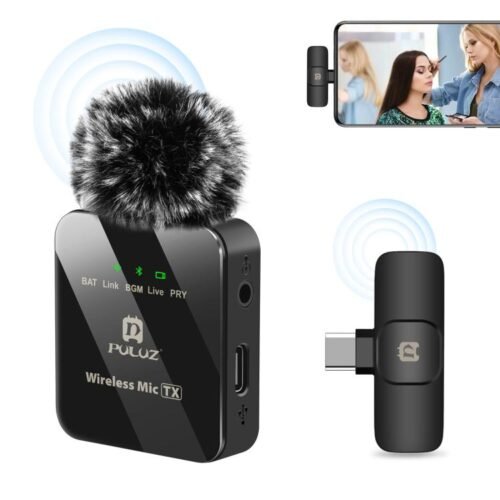 Microfone de lapela sem fio PULUZ para telefone tipo C, receptor tipo C