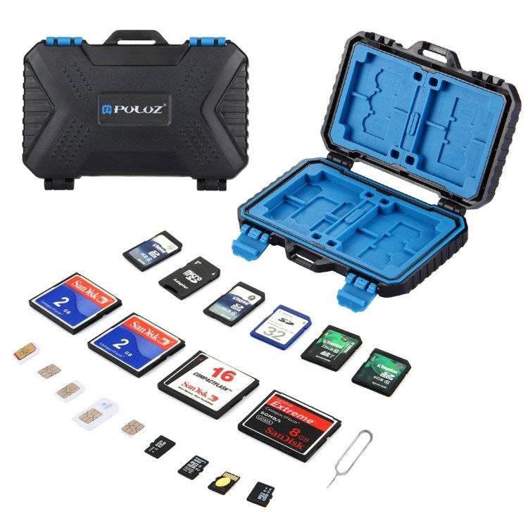 Estojo para cartão de memória PULUZ 27 em 1 para 4CF + 8SD + 9TF + 1 PIN de cartão + 1 SIM padrão + 2 Micro-SIM + 2 Nano-SIM