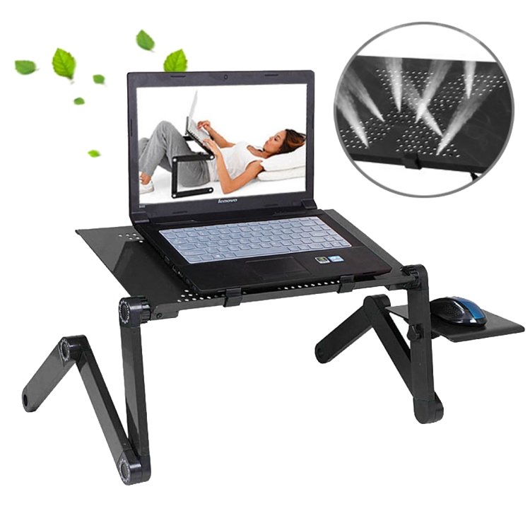 Suporte de mesa dobrável ajustável portátil de liga de alumínio de 360 graus com mouse pad para laptop / notebook, sem ventiladores de CPU, with Mouse Pad, with Mouse Pad (M)
