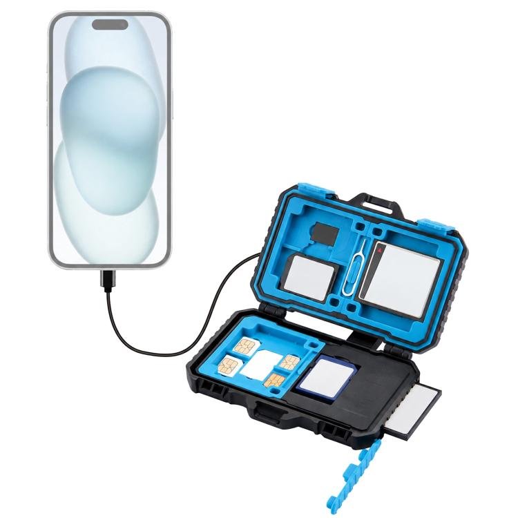 Leitor de Cartão PULUZ + 22 em 1 Estojo de Cartão de Memória para 1Sim Padrão + 2Micro-SIM + 2Nano-SIM + 3CF + 7SD + 6TF + 1 PIN DE CARTÃO
